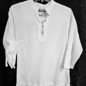 COLUMBIA Lightweight, white, button front shirt with adjustable sleeves, Sz S